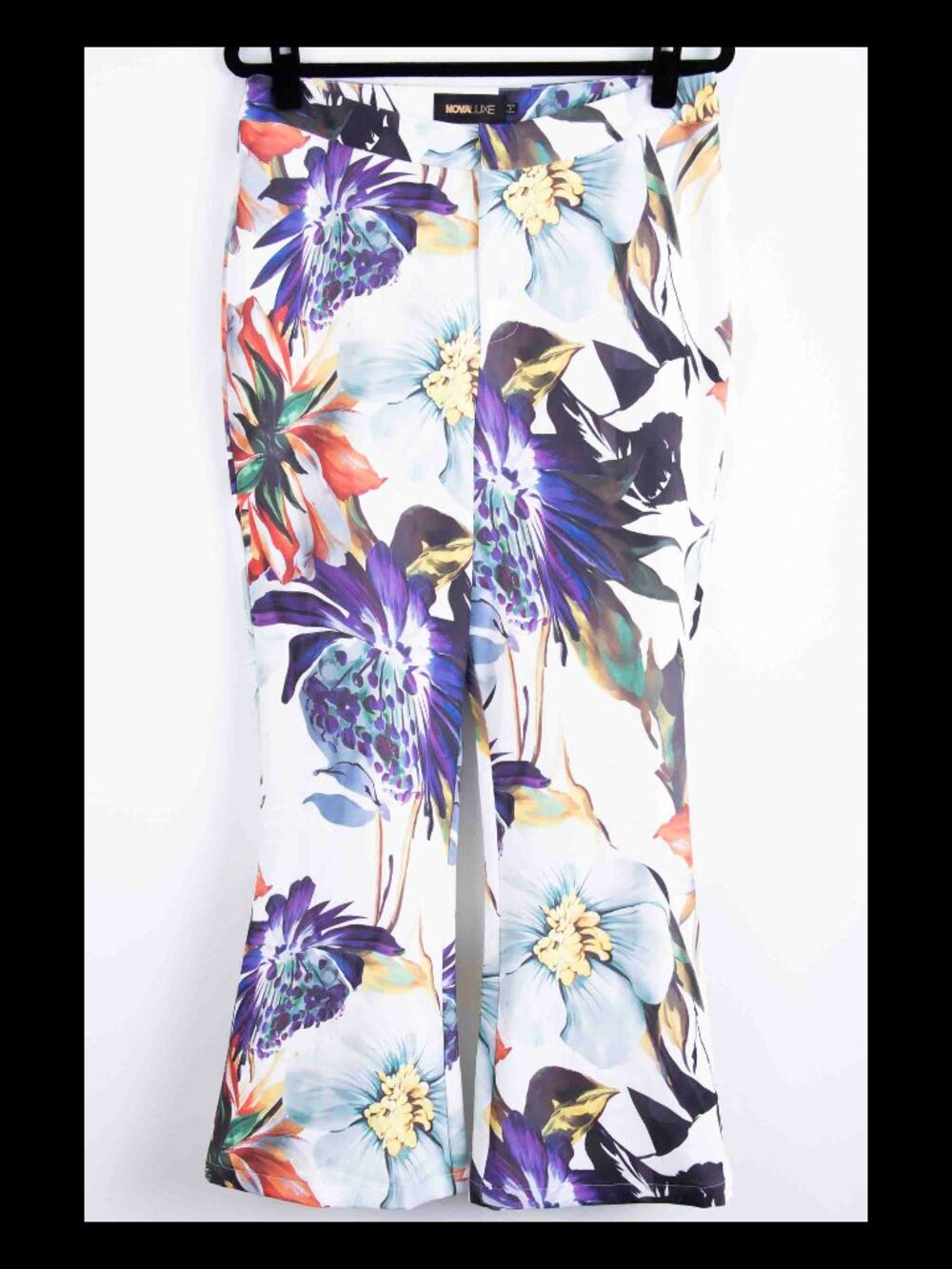 NovaLuxe Womens White Floral Stretch Wide Leg Pants L NWOT